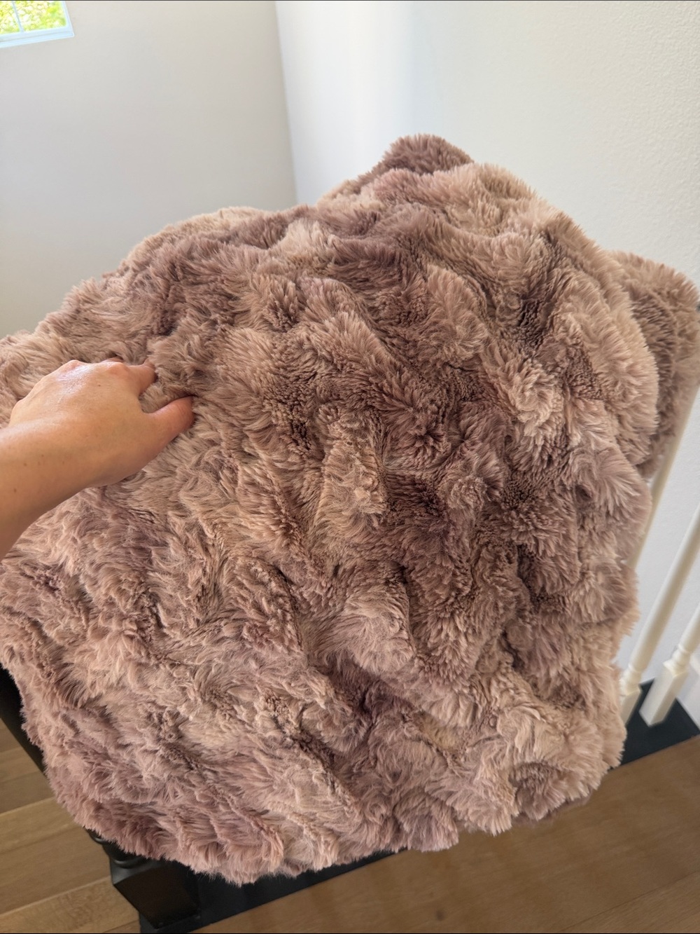 Anthropologie Plush Faux Fur Throw in Blush Taupe